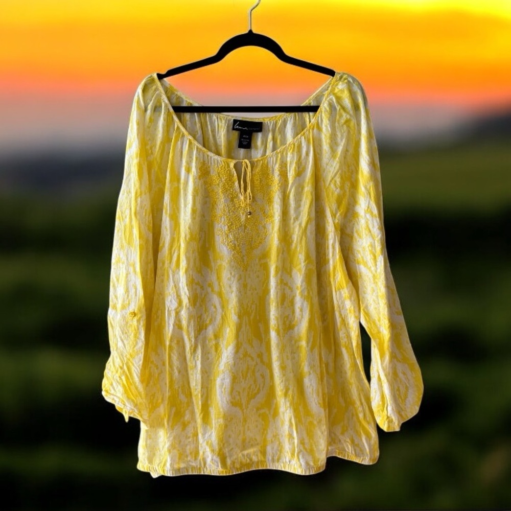 Lane Bryant Yellow Abstract Print Cotton Top